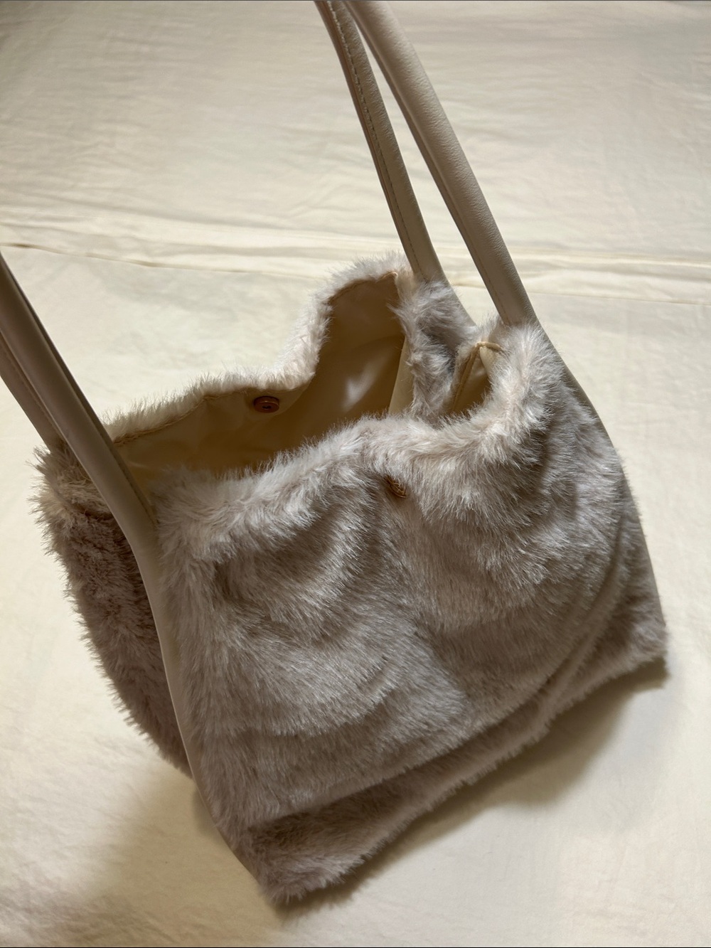 Victoria's Secret Taupe Faux Fur Tote with Light Beige Straps